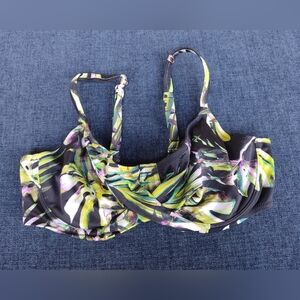 Fantasie Palm Valley Bikini Top Black Green Size 36DD Full Cup Wrap Front 6760